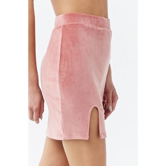 FOREVER 21 Faux Suede High Waist Mini Skirt Size M Short Blush Pink Velour - Picture 2 of 5